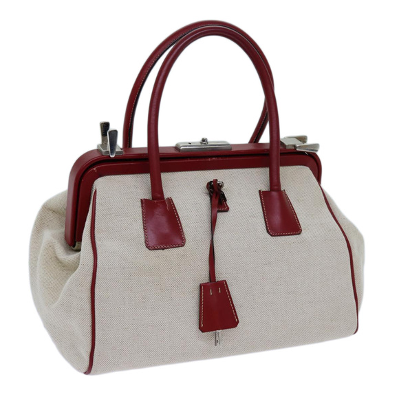 PRADA Hand Bag Canvas Beige Auth 71304 - Picture 1 of 16